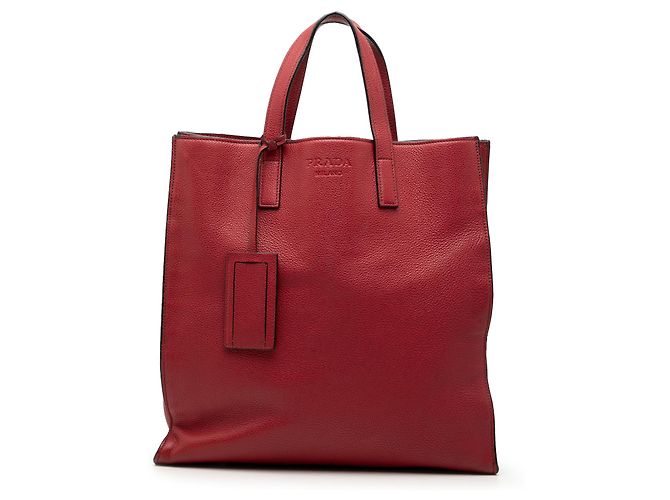 Cabas shopper convertible Prada Red Vitello Daino Rouge