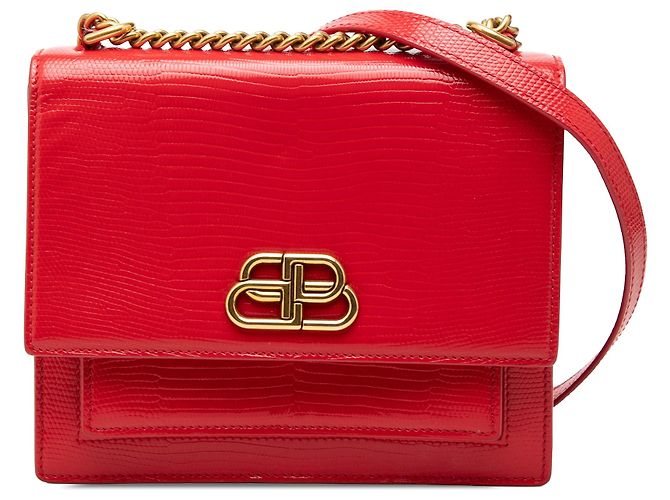 Borsa a tracolla Balenciaga Red Embossed Patent Sharp S Chain Rosso