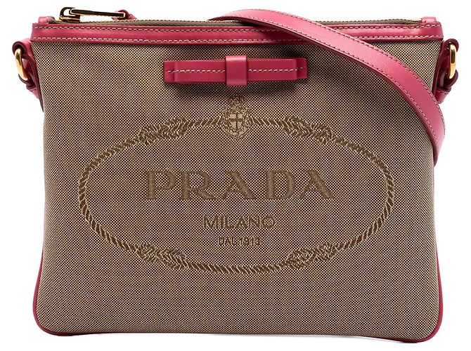 Borsa a tracolla Prada Beige Canvas Canapa Logo Bow