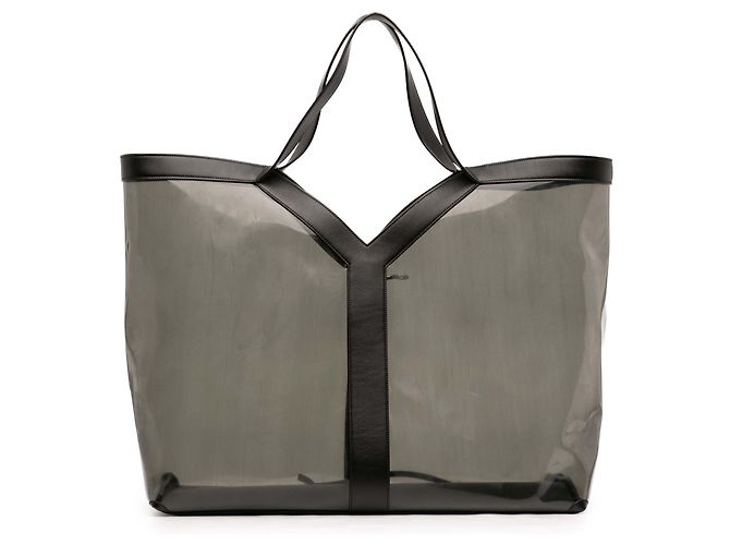 Borsa Tote Y trasparente in PVC grigio Saint Laurent Maxi Marrone