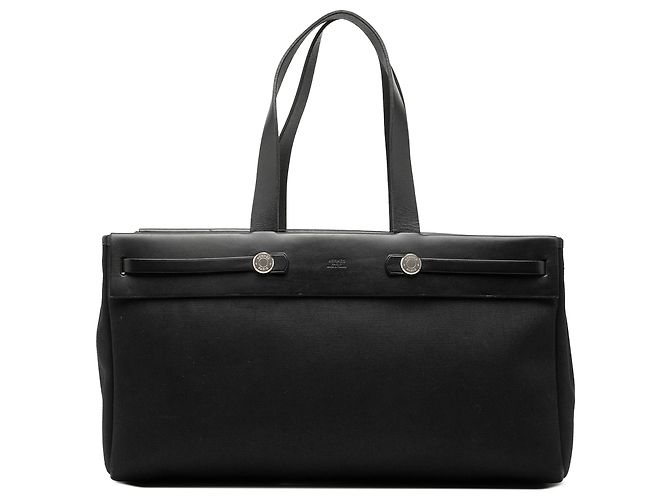 Hermès Black Toile and Vache Hunter Herbag Cabas MM Nero