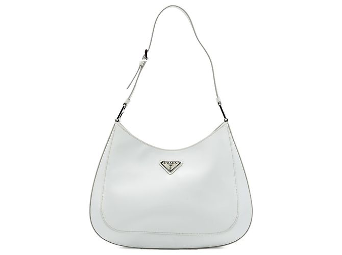 Bolsa de ombro Cleo em couro Spazzolato branco Prada
