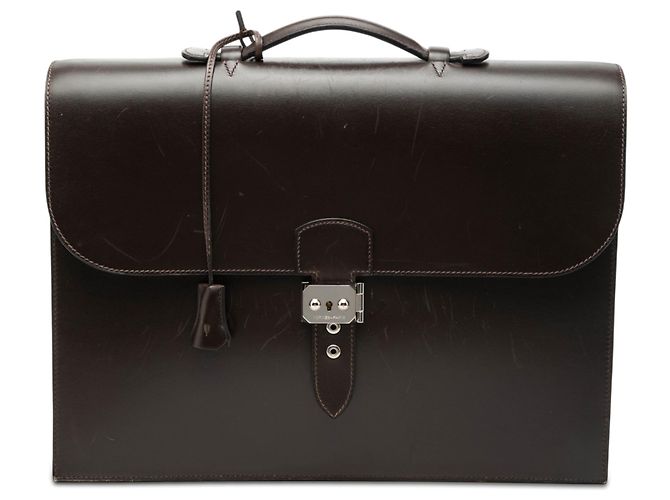 Hermès Sac A Depeches 38 em couro Box Calf marrom Castanho escuro
