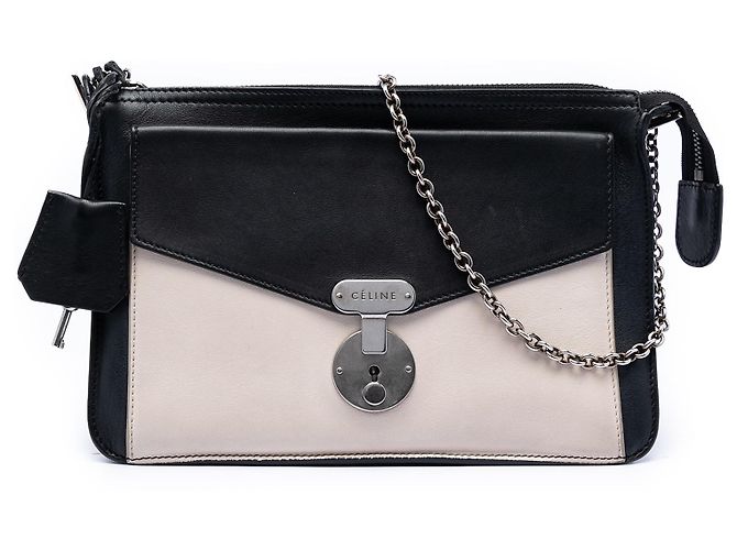 Céline Borsa a tracolla bustina con zip in pelle bicolore nera Celine Nero