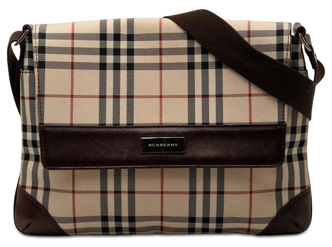 Bolsa transversal Burberry Beige House Check em lona com aba
