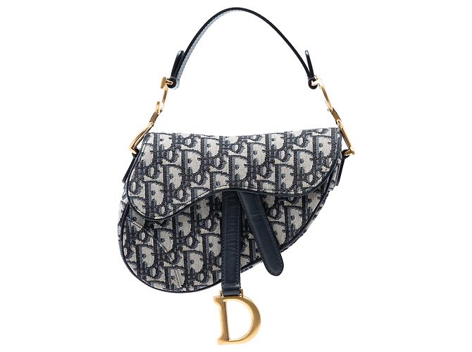 Dior Blue Mini Oblique Canvas Saddle Bag Navy blue