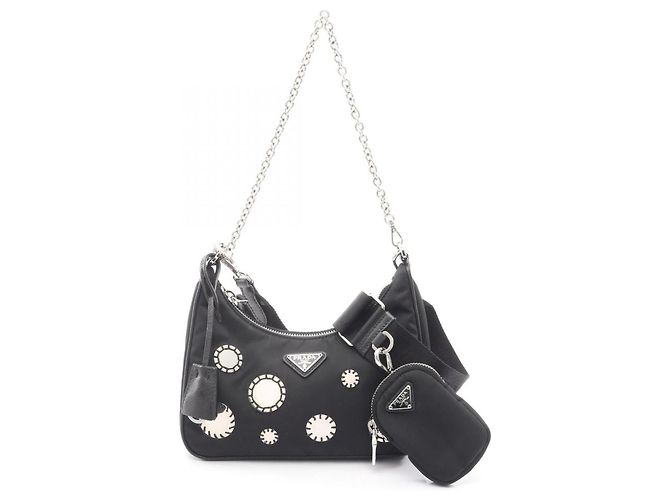 Saffiano Bolsa de Ombro Prada Re-Edition 2005 Preto