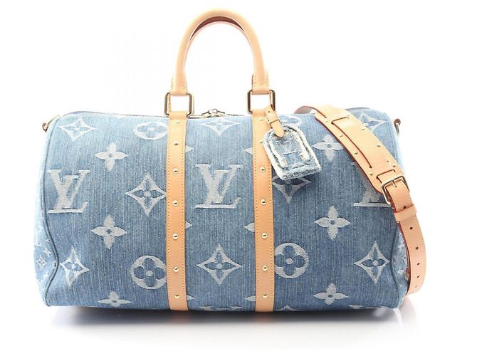 Keepall Borsa Boston Monogram Denim Louis Vuitton Blu