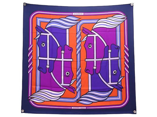 Hermès NUOVO FULLETTO HERMES QUADRIGE PIERRE PERON CARRÉ 90 SETA MULTICOLORE