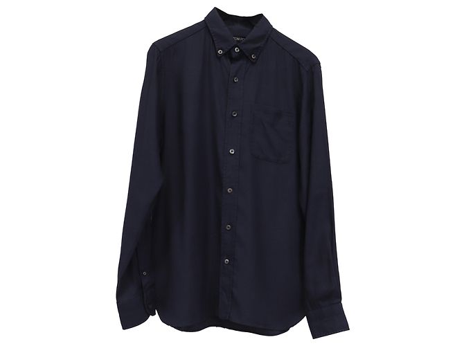 Tom Ford Button-Down-Hemd aus Lyocell in Navy Blue Blau Marineblau