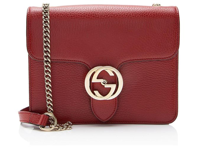 Bolsa de ombro Gucci em couro de bezerro granulado com G entrelaçado Vermelho