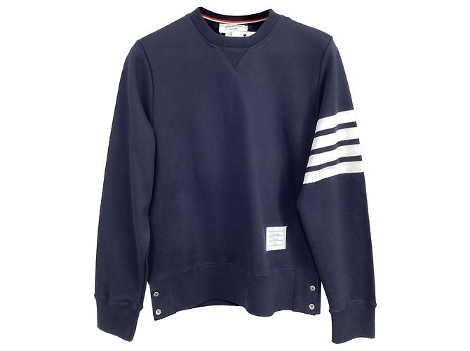 Thom Browne 4-bar Stripe Sweatshirt in Navy Blue Cotton