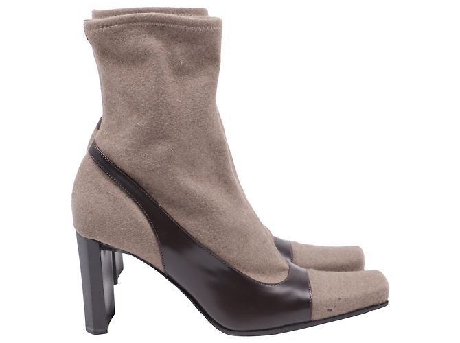Botines bitono en piel marrón Sergio Rossi Castaño Roja