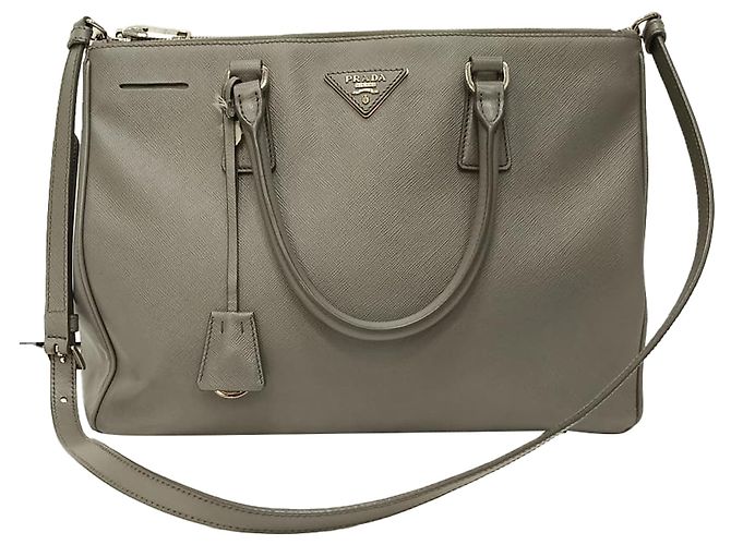 Bolsa Tote Prada Medium Galleria Double Zip em couro Saffiano cinza