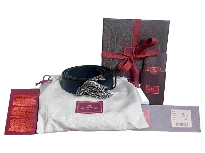 Etro Ledergürtel Schwarz mit Enten-Schnalle