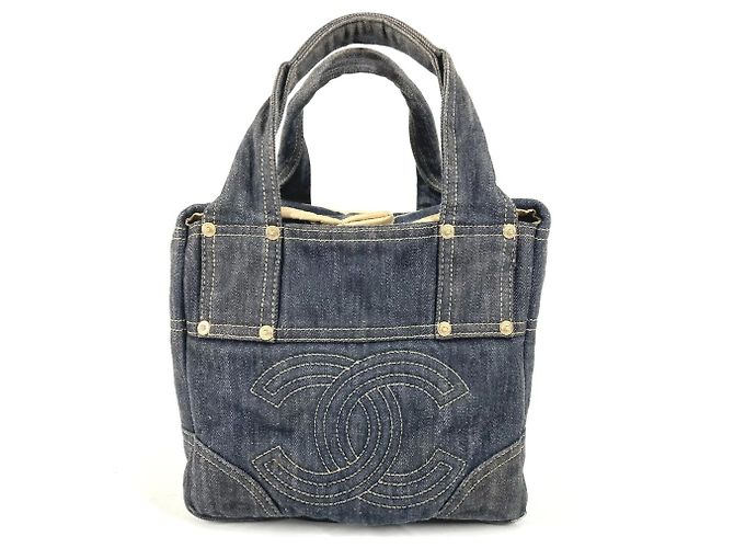 Sac cabas Chanel Denim CC Coco Mark Logo Bleu
