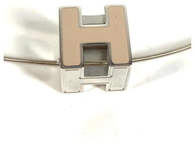 Hermès Collana a catena con logo Hermes Cage d'H H Cube Argento Beige