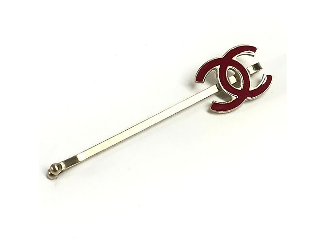 Fermaglio per capelli con logo Chanel CC Coco Mark Rosso D'oro