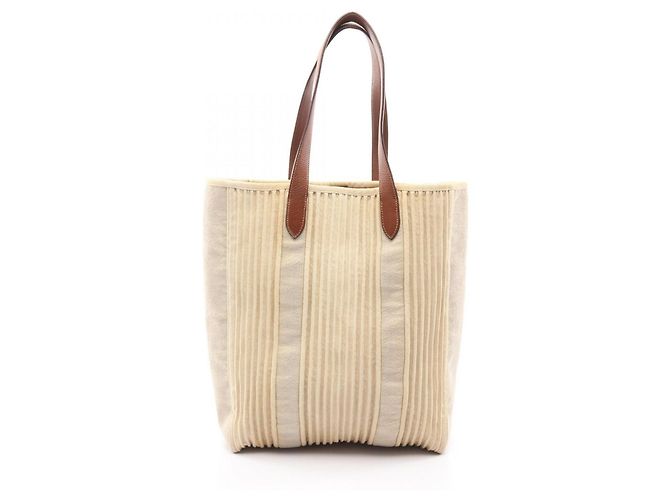 Hermès Bolsa Tote Hermes Cabas Calicut Marrom Bege
