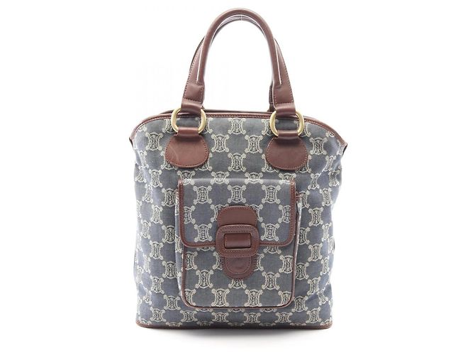 Céline Borsa Tote Celine Paris Macadam Marrone Blu