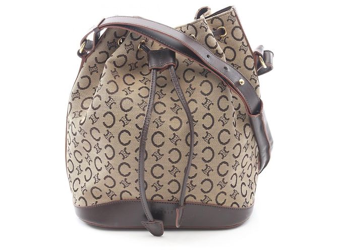 Céline Celine C Macadam Shoulder Bag Brown Beige