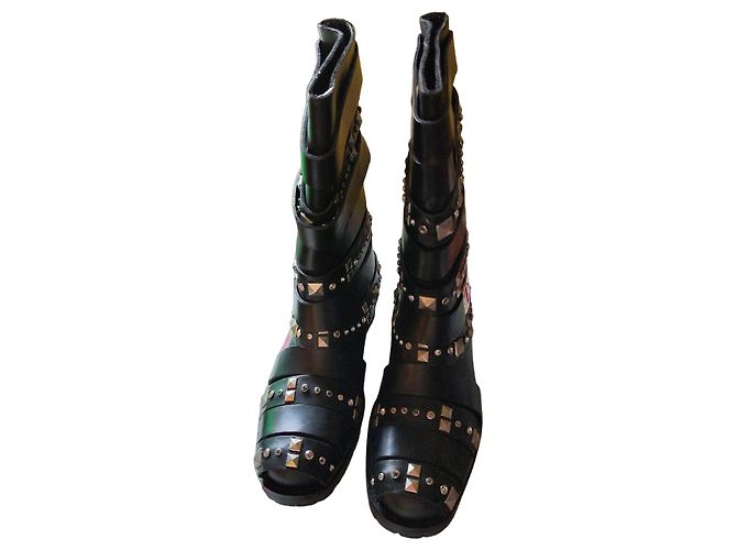 Dior Black Leather Studded Ankle Boots