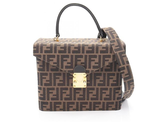 Bolsa Fendi Zucca de pele e lona preta e castanha Marrom Preto
