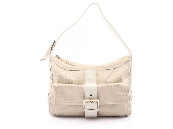 Bolsa de Ombro Fendi Micro FF Branco Bege