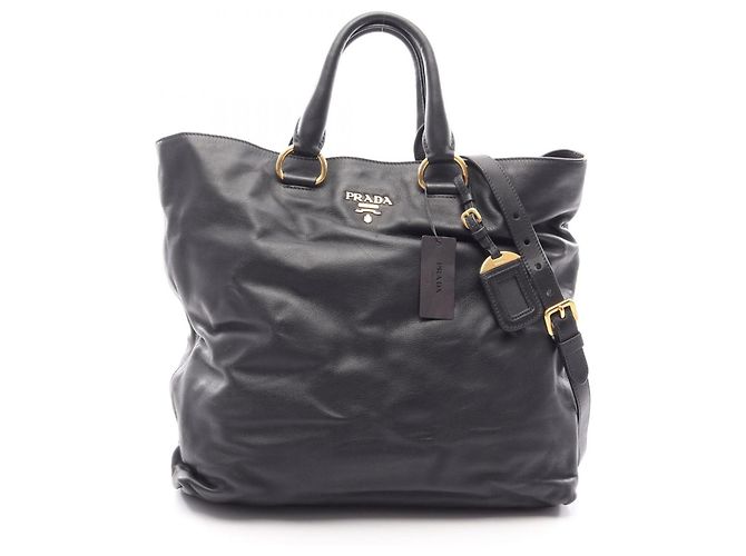 Bolsa Tote 2WAY em couro de bezerro macio Prada Preto