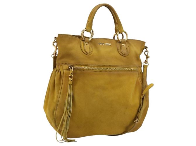 Sac à main Miu Miu en daim 2way Jaune Or Authentique bs34949