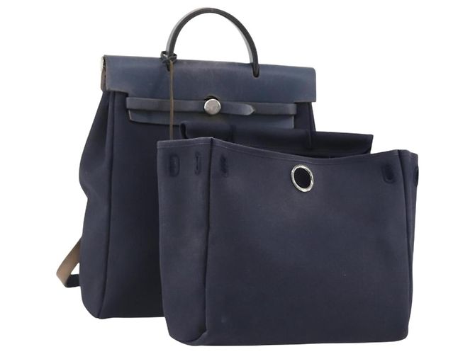 Hermès HERMES Her Line Herbag Ad Backpack Canvas Navy Silver Auth ep14037 Silber Marineblau