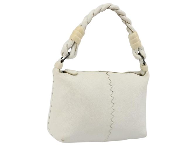Bolsa BOTTEGA VENETA de couro branco prata Auth mr2483