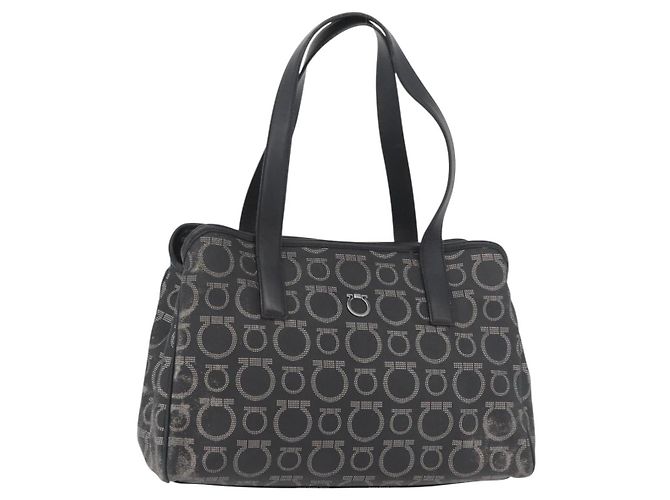 Borsa Salvatore Ferragamo Gancini in PVC e pelle nera argento Auth BA12524 Nero