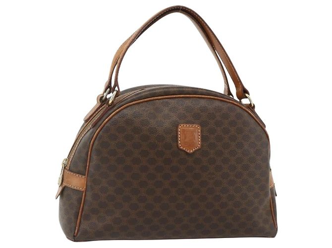 Céline Bolsa CELINE Macadam Canvas PVC Couro Marrom Ouro Auth ka4353 Dourado