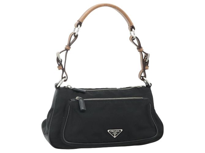 Borsa a tracolla PRADA Nylon e pelle nera argento Auth mr2443A Nero