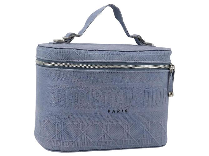 Borsa Vanity Christian Dior in tela blu argento Auth ka4334A