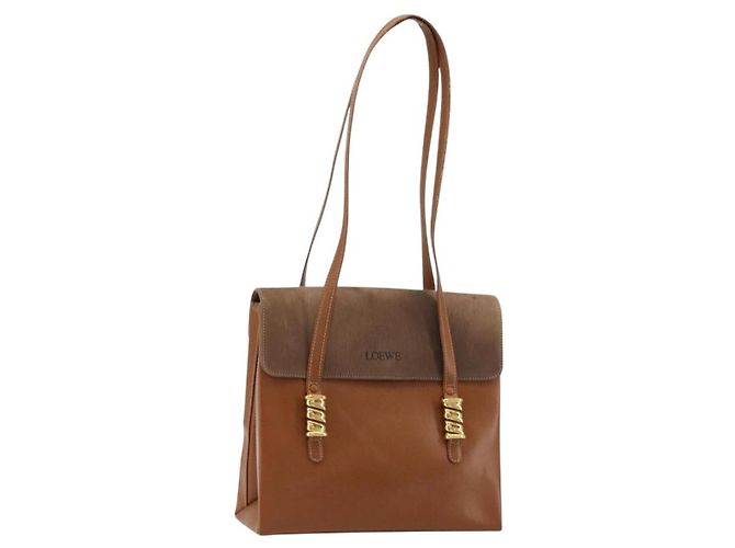 LOEWE Velazquez Shoulder Bag Couro Marrom Ouro Auth ka4263 Dourado