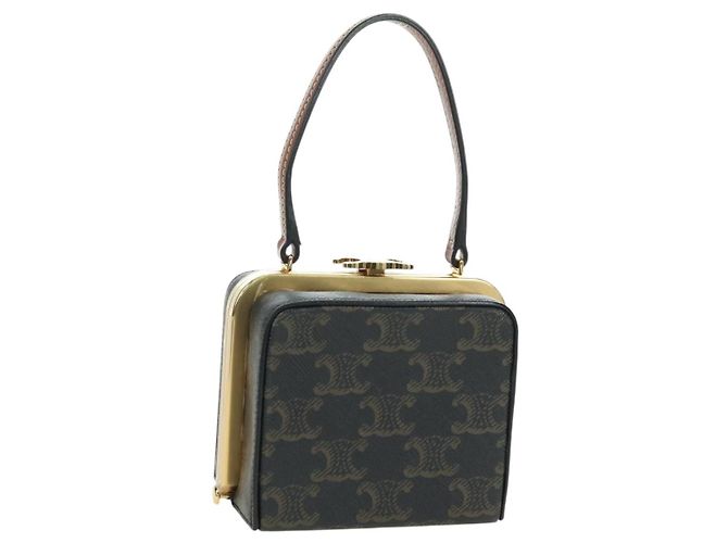 Céline CELINE Triomphe Macadam Canvas Mini Vanity Case PVC Leather Black Auth 179589M Negro Dorado