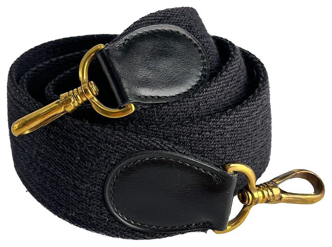 Hermès Shoulder Strap Leather & Fabric Black
