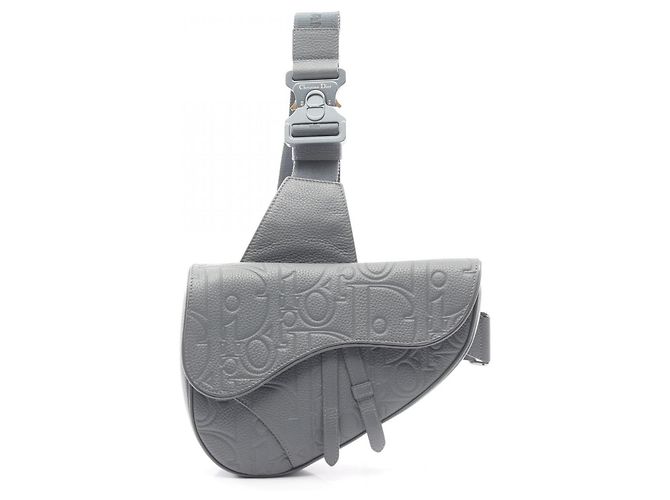 Christian Dior Gray Leather Saddle Bag