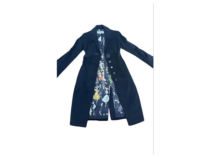 Abrigo largo negro Paul Smith con estampado Café Greco Multicolor