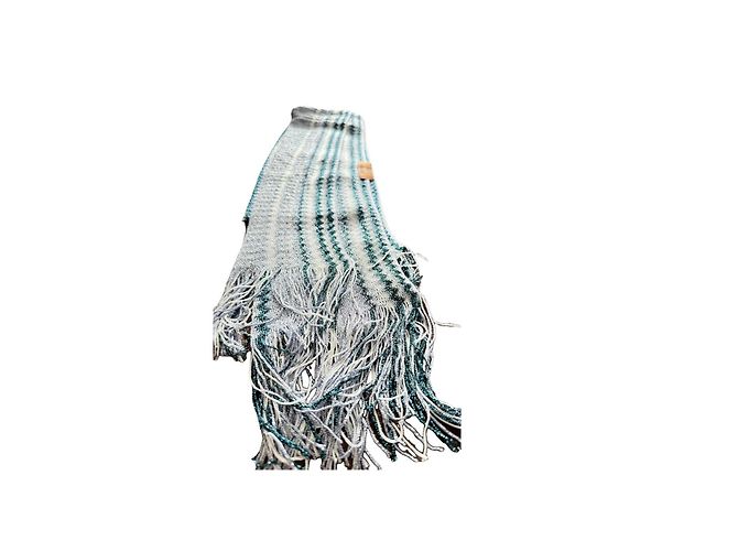 Cachecol Missoni de lã e lurex com franjas Branco Azul Verde Cinza