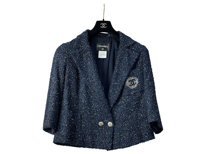 Timeless Chanel 2012 Navy Blue Tweed Jacket, Sz.38Pre-owned