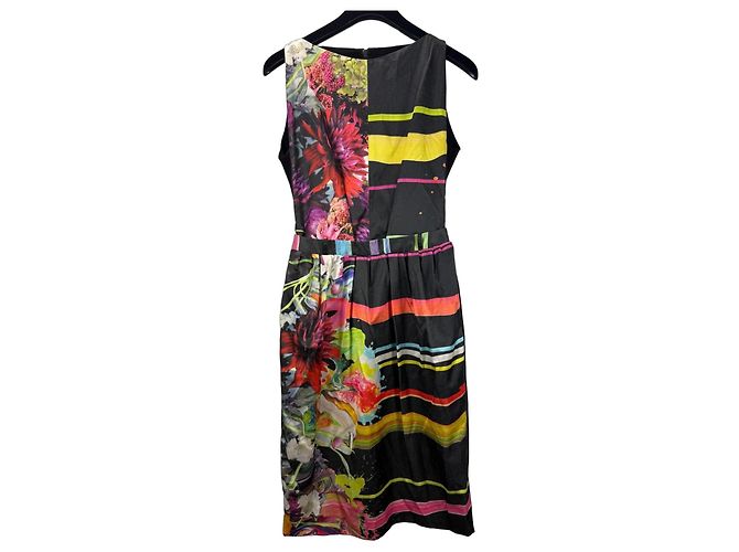 Preen by Thornton Bregazzi Abito Midi Floreale e a Righe Nero Rosa Rosso Blu Multicolore Verde Giallo
