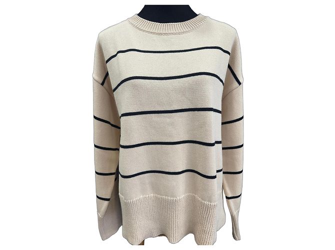 Autre Marque Basic Apparel Pull rayé en coton biologique Noir Beige