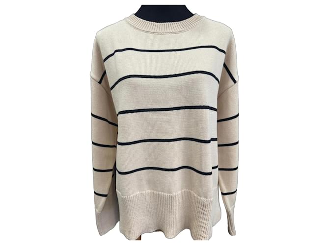 Autre Marque Basic Apparel Gestreifter Pullover aus Bio-Baumwolle Schwarz Beige 