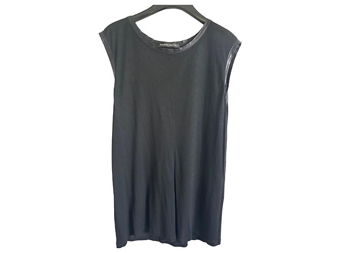 Balenciaga Top sem mangas de viscose e couro preto