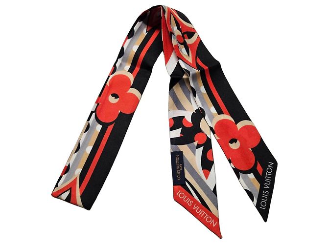 Twilly Louis Vuitton Monogram in seta Nero Bianco Rosso D'oro Grigio 
