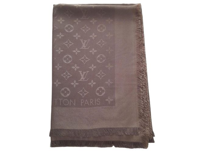 Louis Vuitton Cachecol Monogram Seda e Lã Cinza Bege
