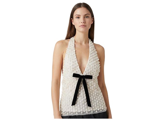 For Love & Lemons Top Pearly bow halter blanc Roh